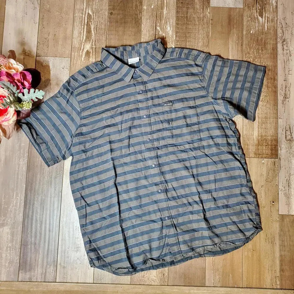 COLUMBIA Men's Graphite Stripe Collared Shirt Size XXL Snap Front Double pocket - Picture 2 of 15